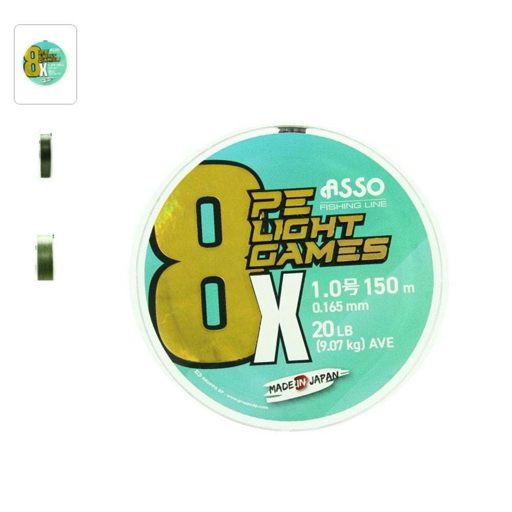 Asso 8X Light Games PE 8 Örgü Spin İp Misina 150mt Moss Green