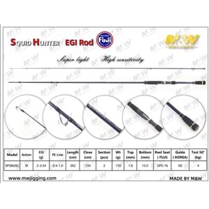 M&W Squid Hunter 2.62m EGI 2.0-3.5# Line 0.4 1 PE Kalamar Kamışı