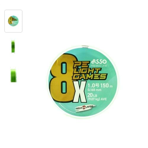 Asso 8X Light Games PE 8 Örgü Spin İp Misina 150mt Fluo Green