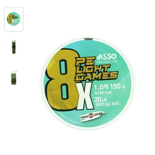 Asso 8X Light Games PE 8 Örgü Spin İp Misina 150mt Moss Green